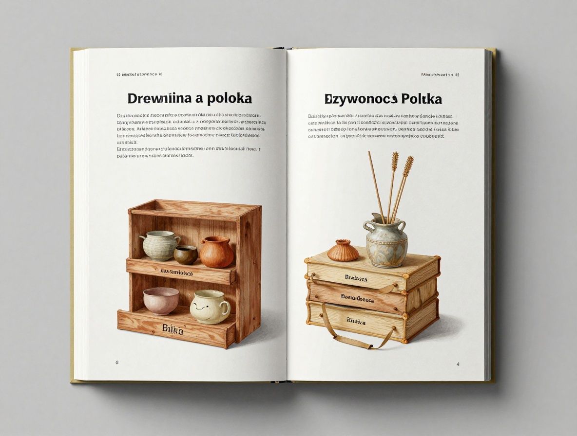 Drewniana polka z precyzyjnie ulozionymi ksiazkami o zywnosc i botanice, cieplym swietle lampy biurkowej i notatnikiem badacza, atmosfera skupionej pracy naukowej